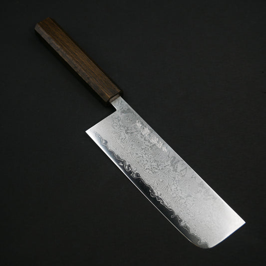 Silver#3 Stainless Steel Damascus Nakiri Oak Octagonal Handle