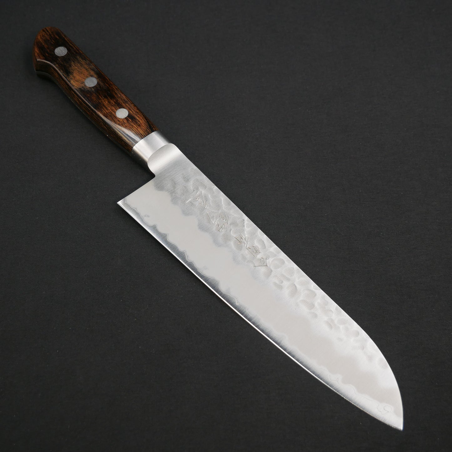 BlueSuper Carbon Steel Tsuchime StainlessClad Santoku