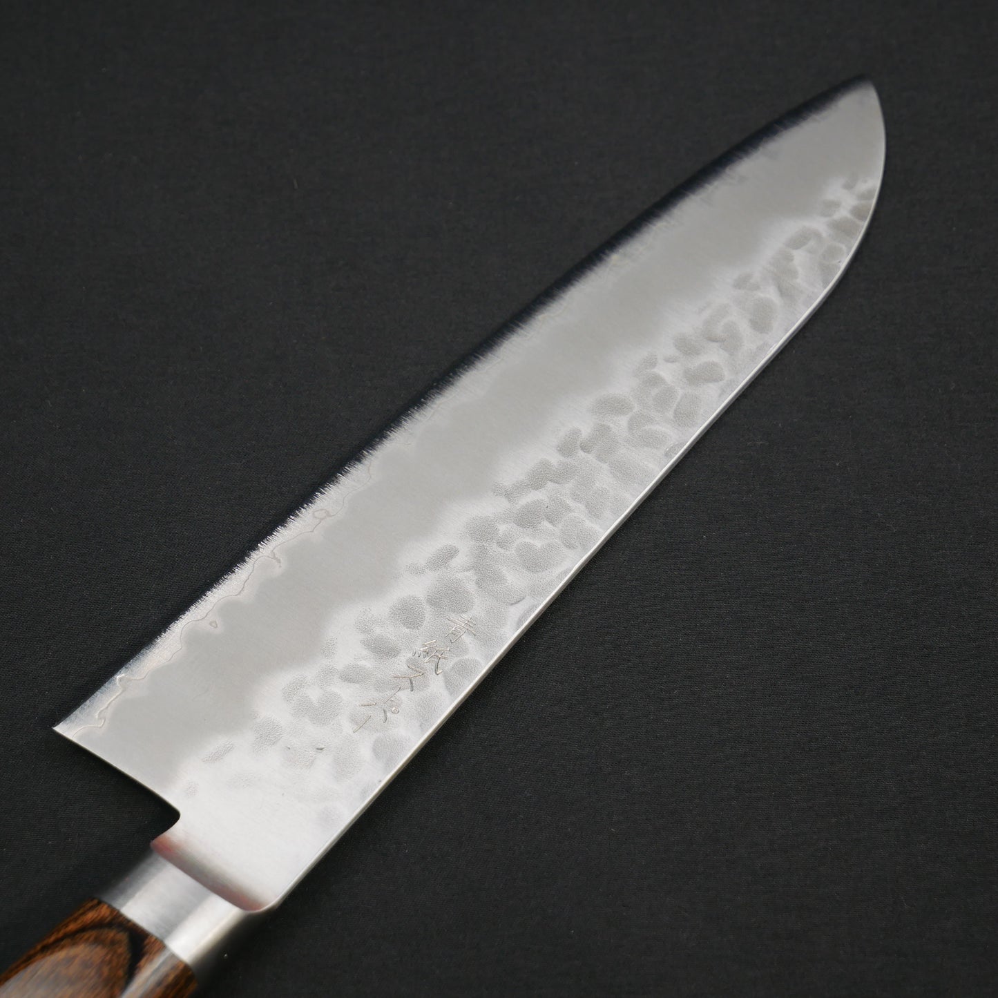 BlueSuper Carbon Steel Tsuchime StainlessClad Santoku