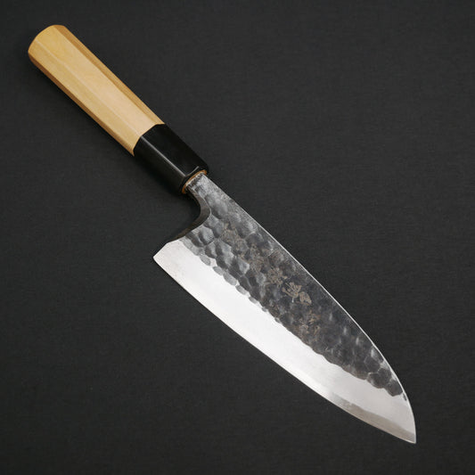 White#2 Carbon Steel Kurouchi Tsuchime Deba Magnolia Octagonal Handle