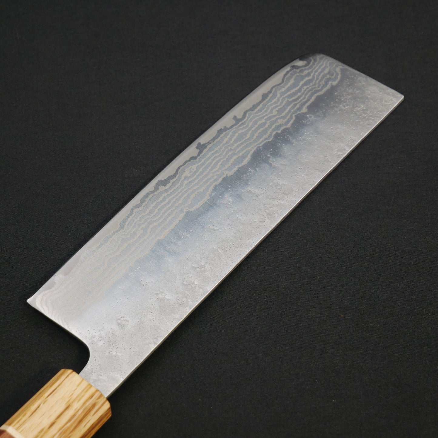 モリブデン鋼 梨地ダマスカス 菜切 ウォールナット八角柄