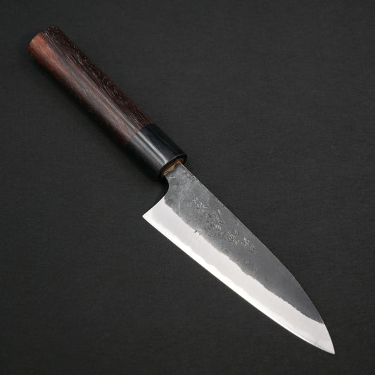 "Tanegashima" Blue#2 Carbon Steel Kurouchi Small Santoku Rosewood Handle