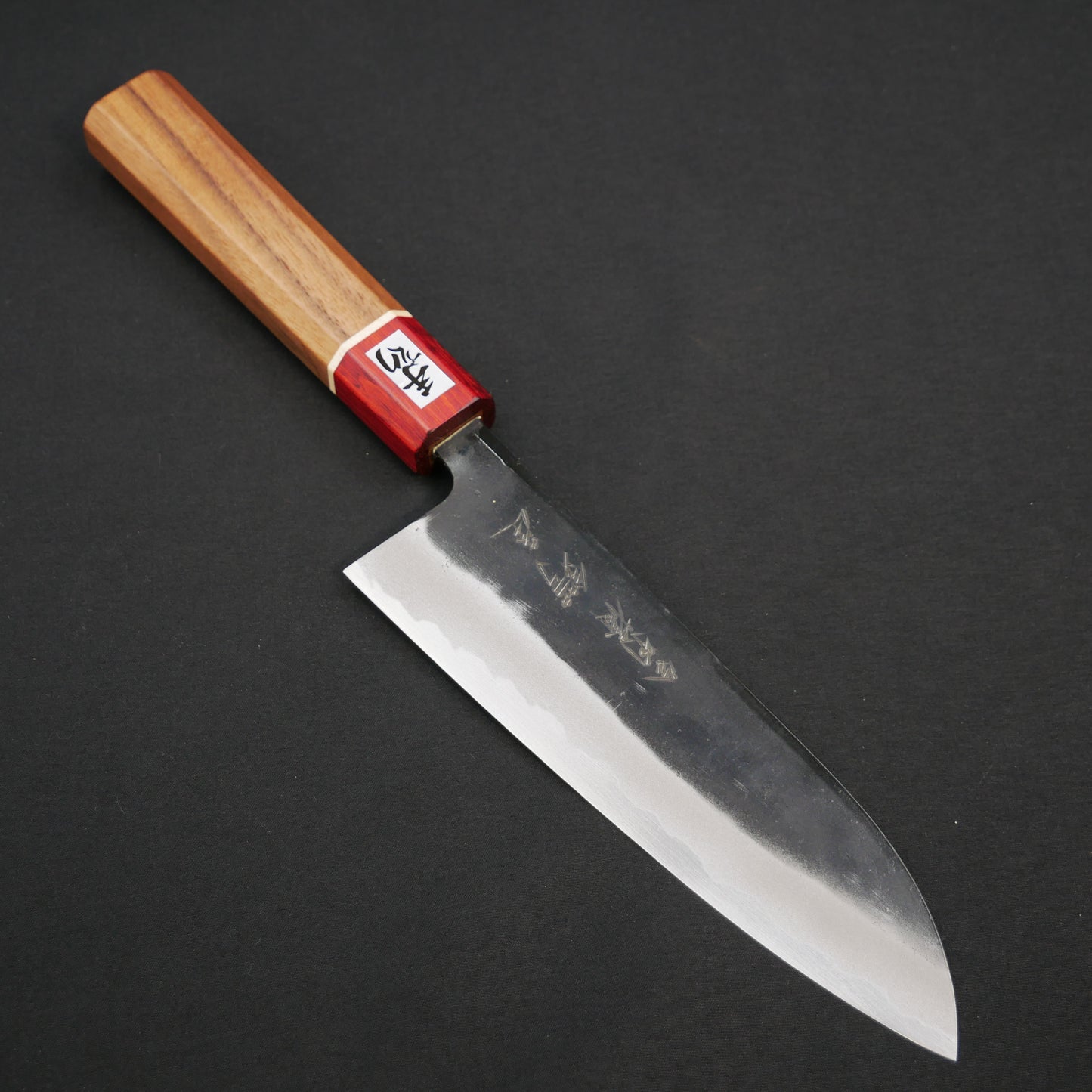 Blue#2 Carbon Steel Kurouchi Santoku Walnut Octagonal Handle