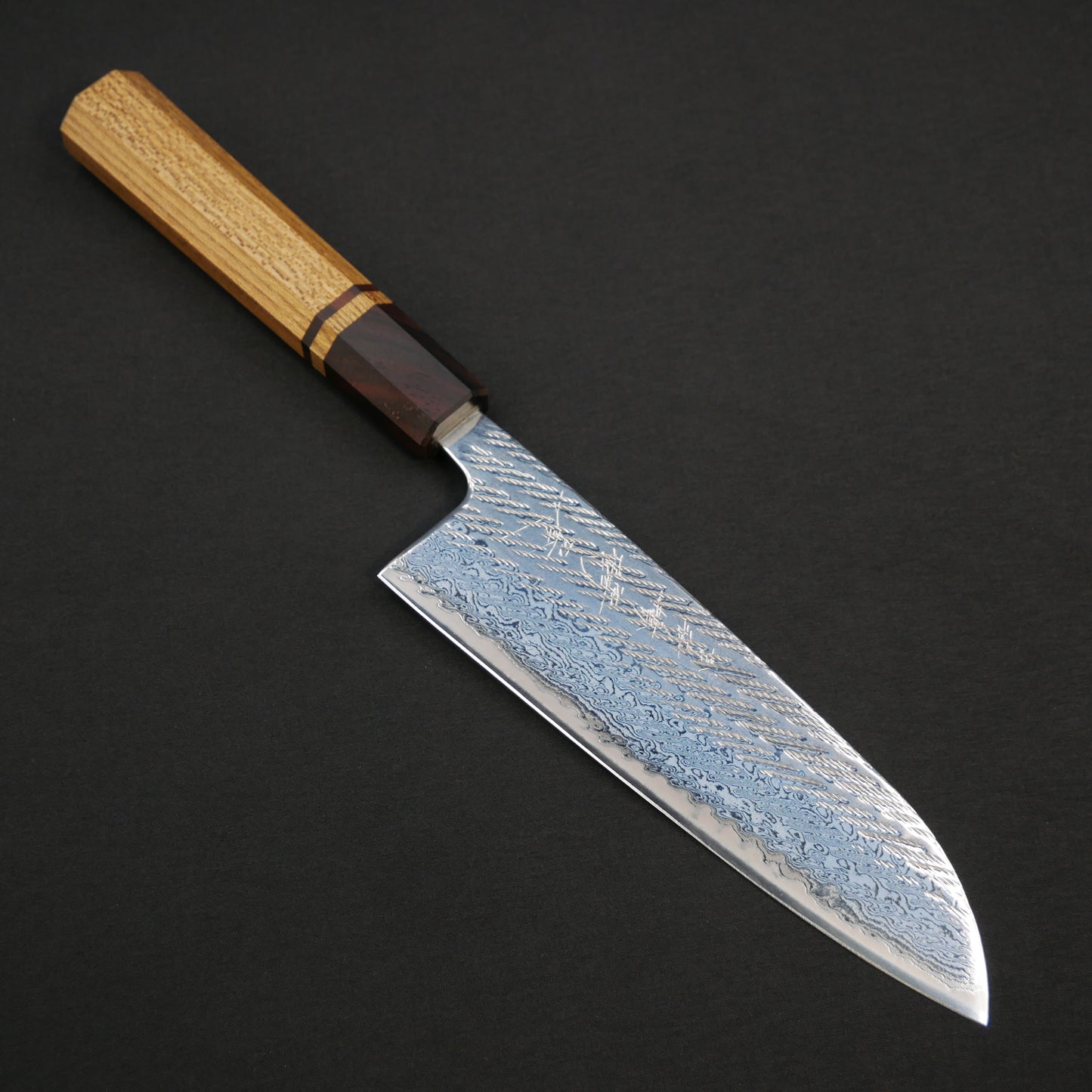 AUS10 Nawame Damascus Santoku Elm Octagonal Handle