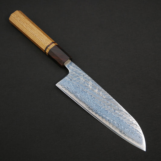 AUS10 Nawame Damascus Santoku Elm Octagonal Handle