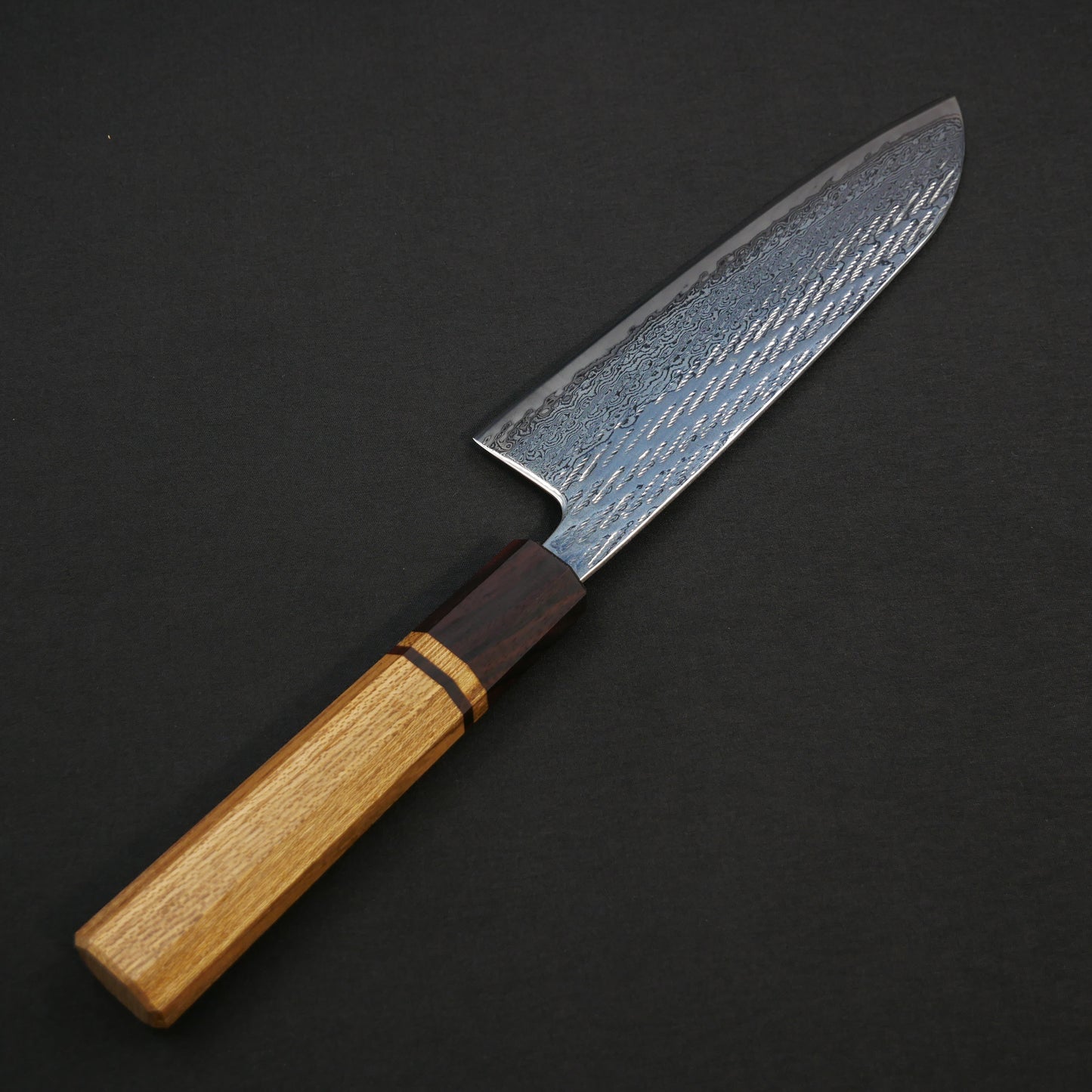 AUS10 Nawame Damascus Santoku Elm Octagonal Handle
