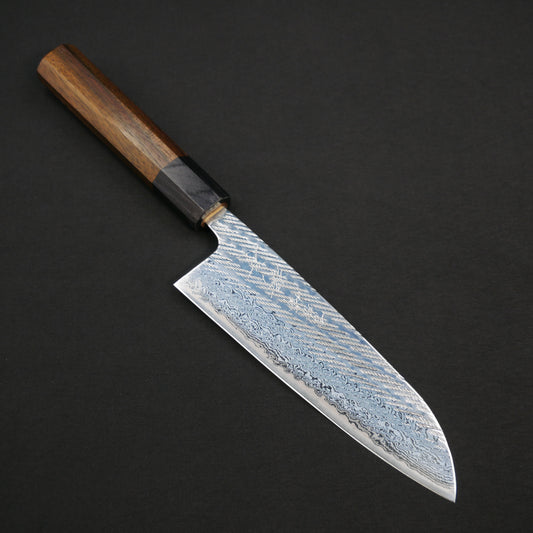 AUS10 Nawame Damascus Santoku Rosewood Octagonal Handle