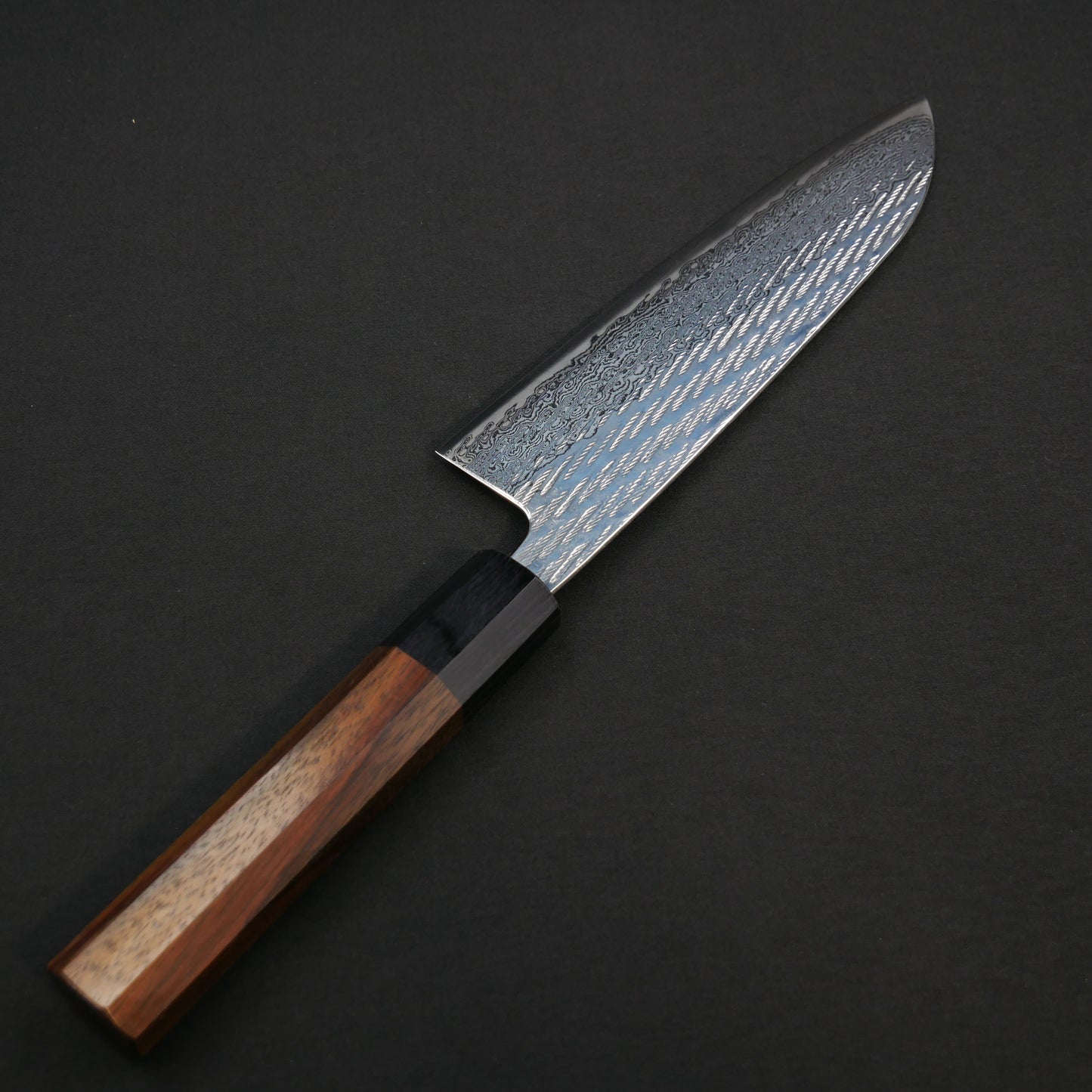 AUS10 Nawame Damascus Santoku Rosewood Octagonal Handle