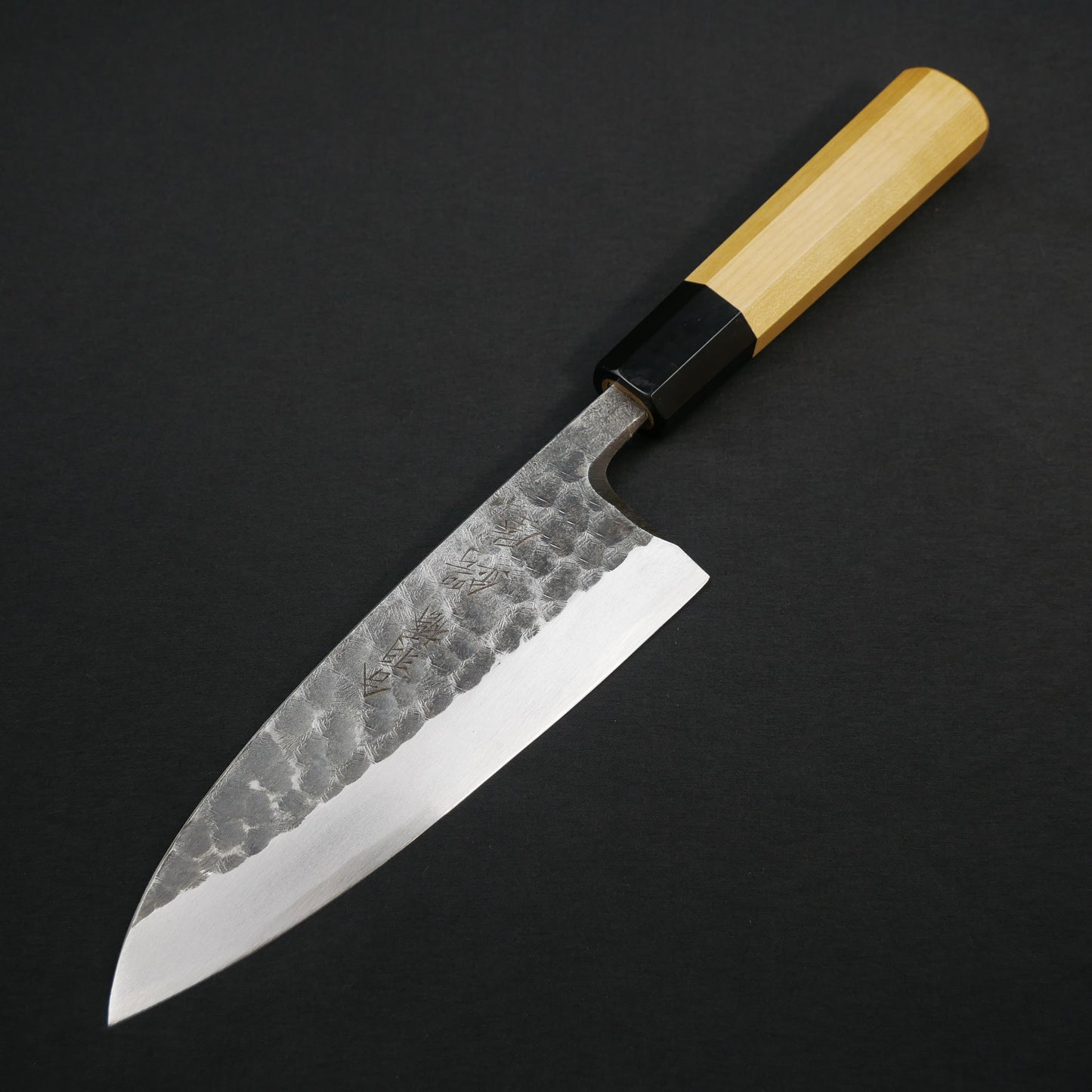 White#2 Carbon Steel Kurouchi Tsuchime Deba Magnolia Octagonal Handle (For Left-Handed)