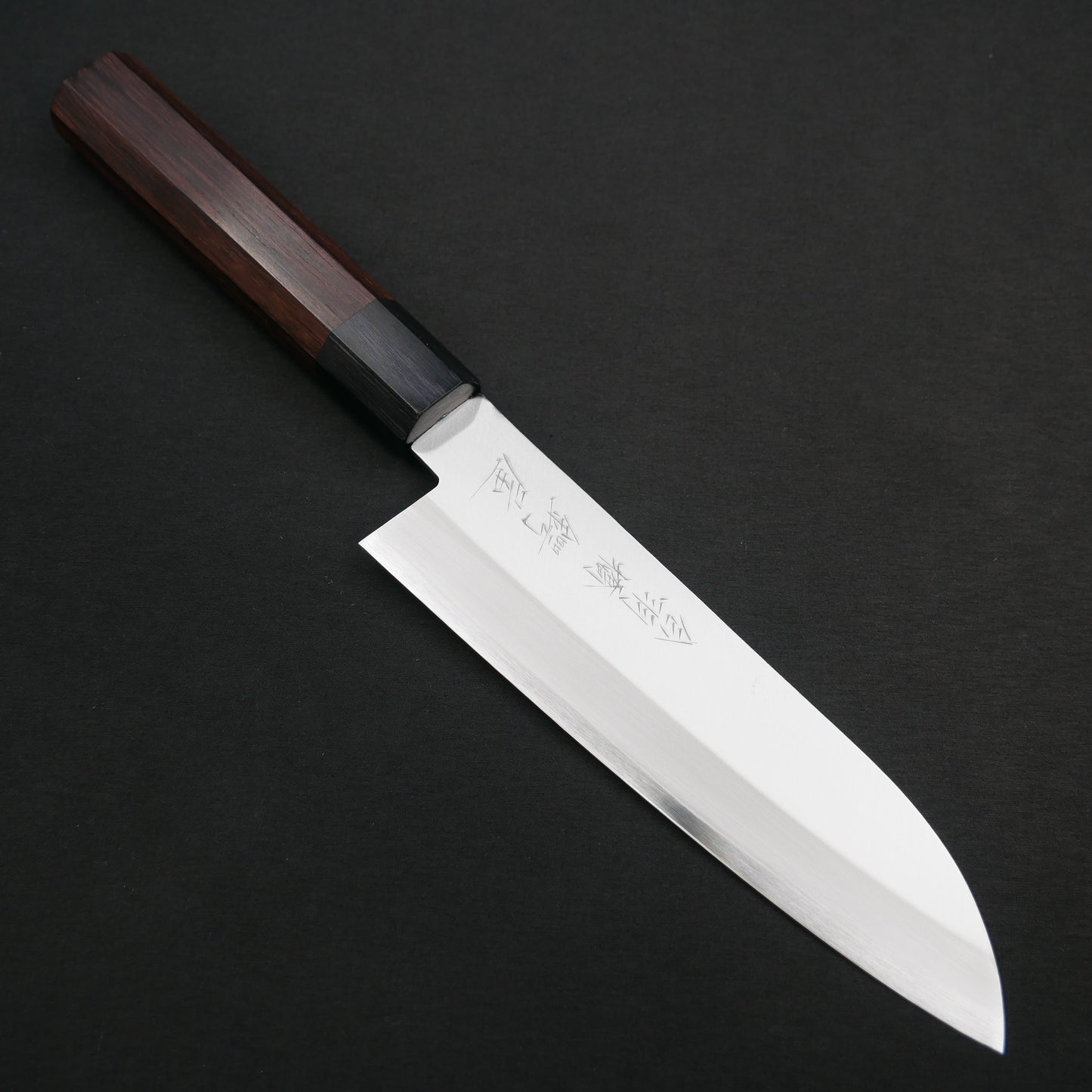 BlueSuper Carbon Steel StainlessClad Santoku Rosewood Octagonal Handle