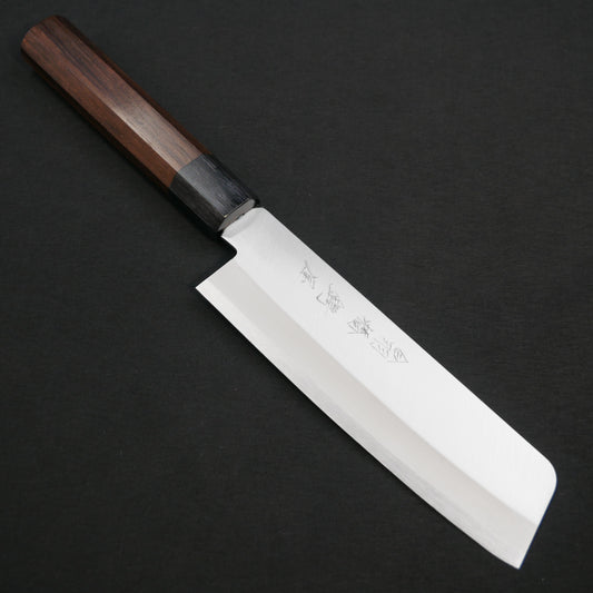 BlueSuper Carbon Steel StainlessClad Nakiri Rosewood Octagonal Handle