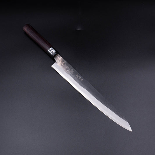 "Tanegashima" Blue#2 Carbon Steel Kurouchi Sujihiki Rosewood Handle