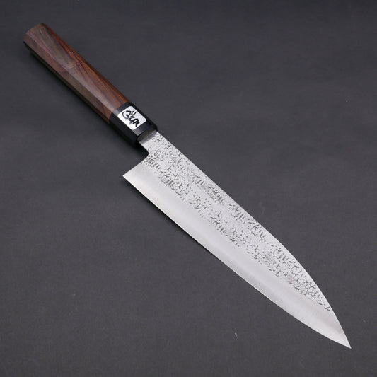 BlueSuper Carbon Steel Tsuchime StainlessClad Gyuto Rosewood Octagonal Handle