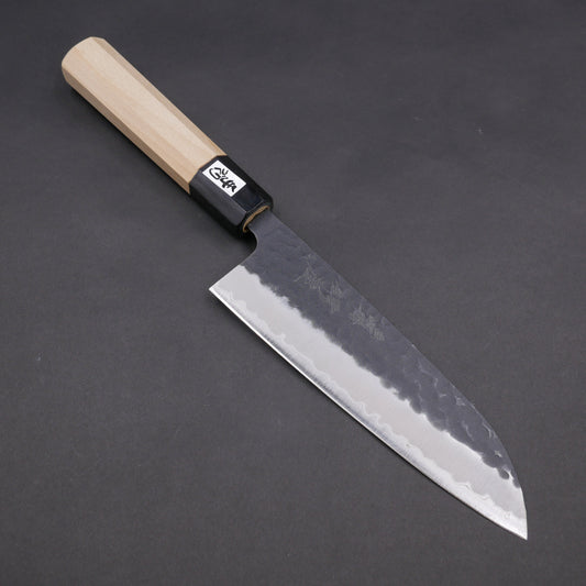 青紙スーパー 黒打 鎚目 ステンレス割込 三徳 朴八角柄